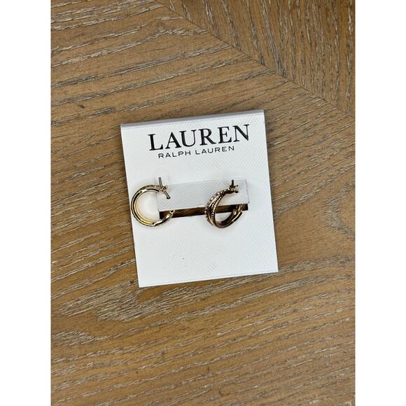 Lauren Ralph Lauren Gold Tone Twisted Crystal Hoop Earrings - Picture 3 of 5
